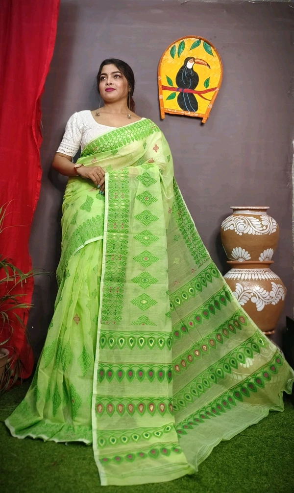 Handloom Minakari Pata Jamdani  - Green