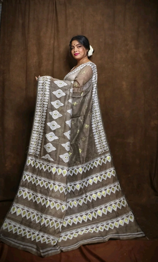 Handloom Minakari Pata Jamdani  - Tan