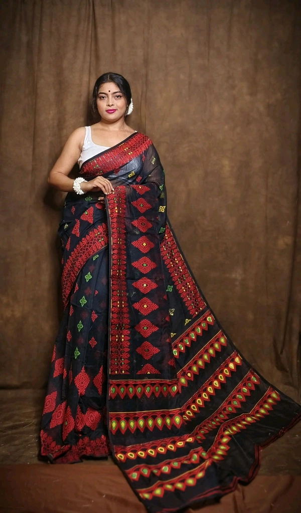 Handloom Minakari Pata Jamdani  - Black
