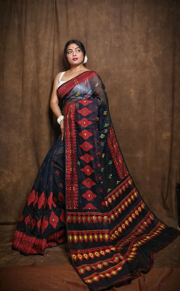 Handloom Minakari Pata Jamdani  - Black