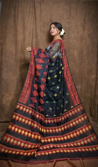 Handloom Minakari Pata Jamdani  - Black