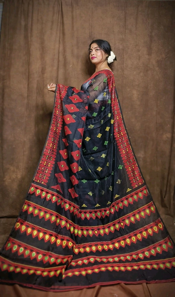 Handloom Minakari Pata Jamdani  - Black