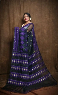 Handloom Minakari Pata Jamdani  - Navy Blue