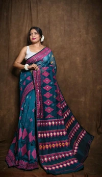 Handloom Minakari Pata Jamdani  - Sea Green