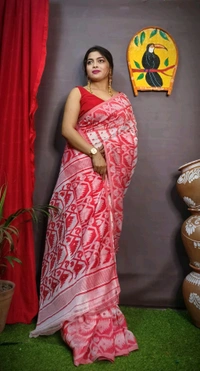 Handloom Soft Traditional Jamdani  - Red