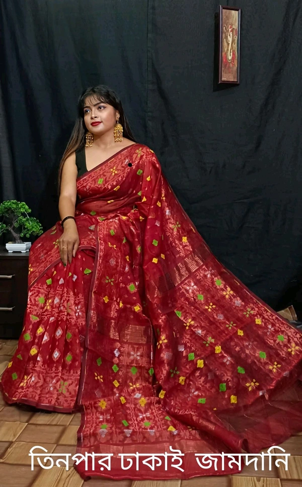 Handloom Copper Zari Border Jamdani - Red