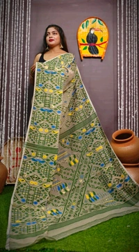 Mina Woven Soft Handloom Jamdani - Cream
