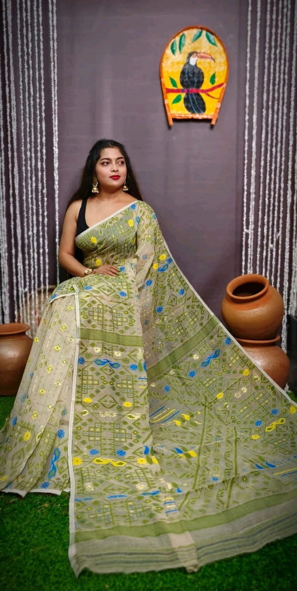 Mina Woven Soft Handloom Jamdani - Cream
