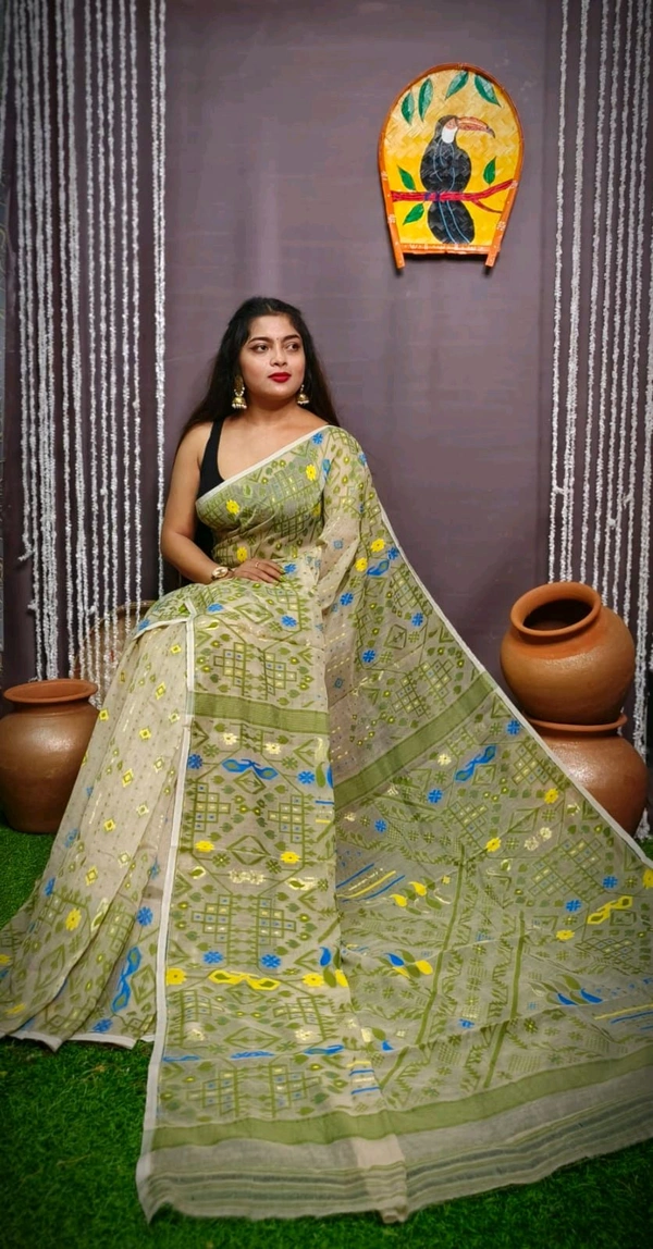 Mina Woven Soft Handloom Jamdani - Cream