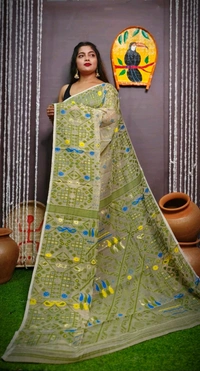 Mina Woven Soft Handloom Jamdani - Cream