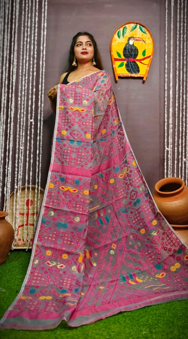 Mina Woven Soft Handloom Jamdani - Pink Flamingo