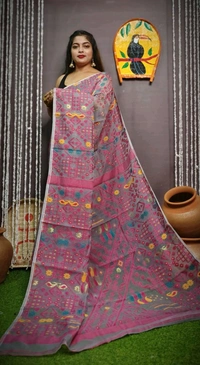 Mina Woven Soft Handloom Jamdani - Pink Flamingo