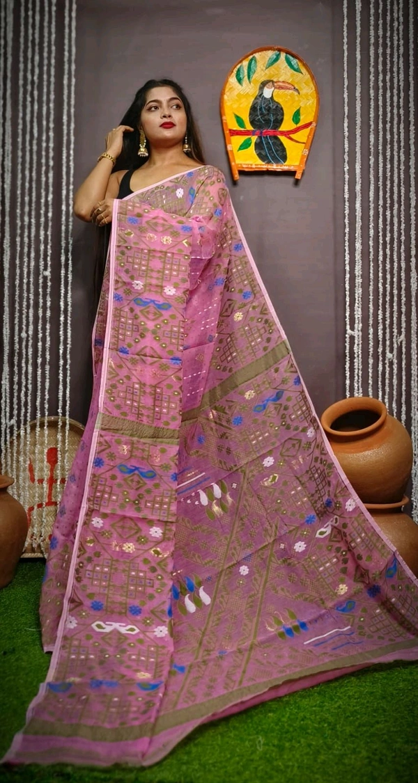 Mina Woven Soft Handloom Jamdani - Blush Pink