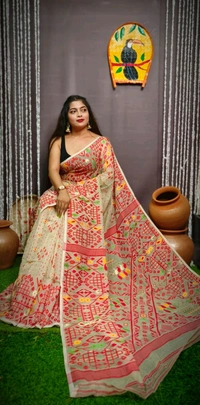 Mina Woven Soft Handloom Jamdani - Cream White