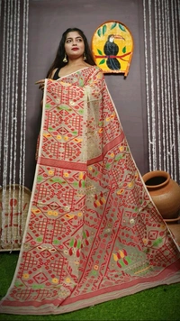 Mina Woven Soft Handloom Jamdani - Cream White