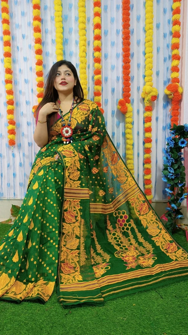 Handloom Soft Traditional Jamdani  - Green