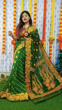Handloom Soft Traditional Jamdani  - Green