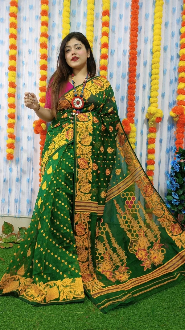 Handloom Soft Traditional Jamdani  - Green