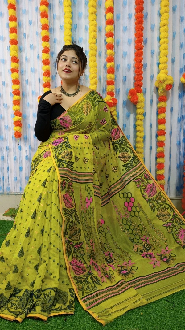 Handloom Soft Traditional Jamdani  - Lime