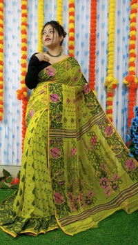 Handloom Soft Traditional Jamdani  - Lime