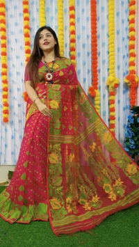 Handloom Soft Traditional Jamdani  - Red