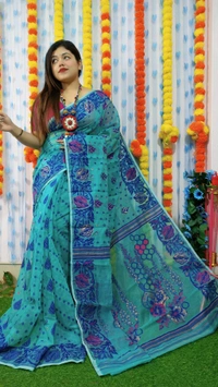 Handloom Soft Traditional Jamdani  - Dodger Blue