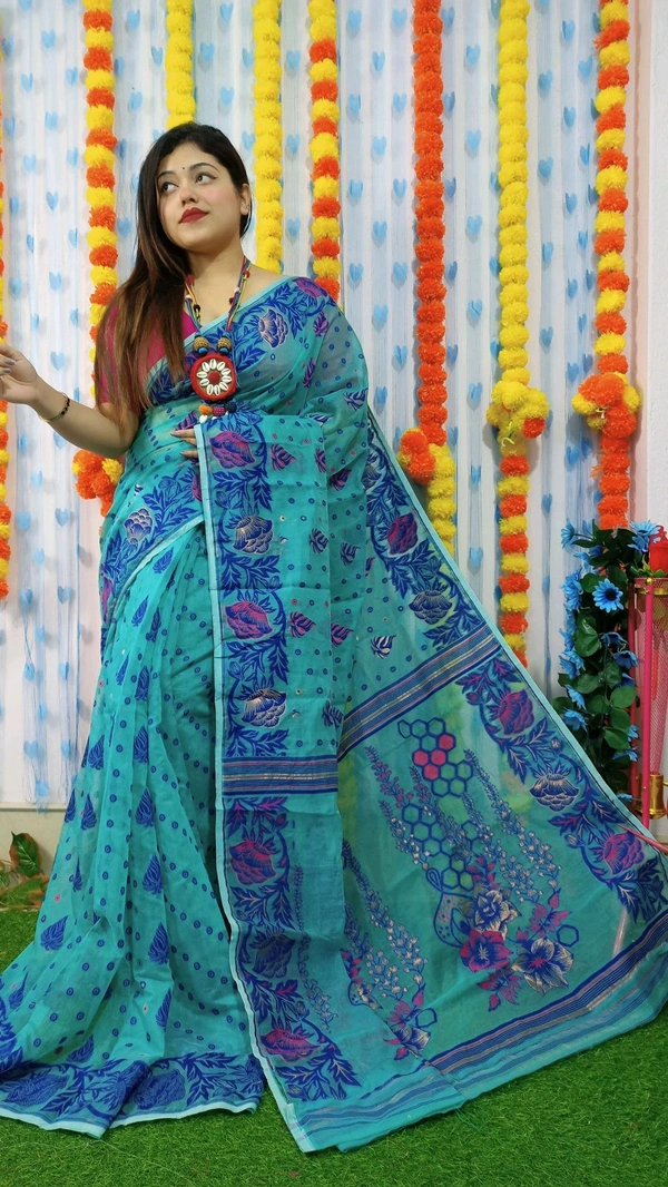 Handloom Soft Traditional Jamdani  - Dodger Blue
