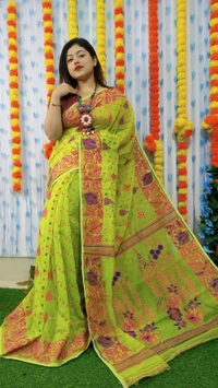 Handloom Soft Traditional Jamdani  - Lime