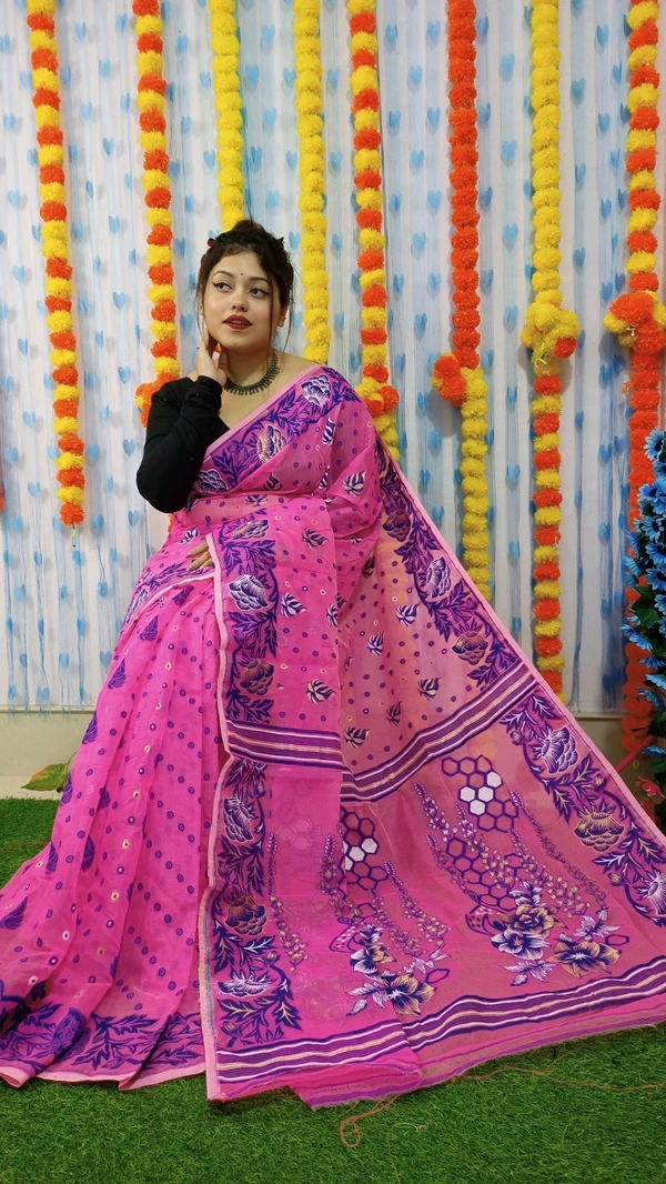 Handloom Soft Traditional Jamdani  - Magenta