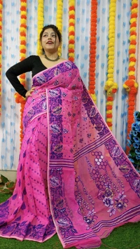 Handloom Soft Traditional Jamdani  - Magenta