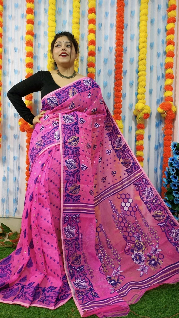 Handloom Soft Traditional Jamdani  - Magenta
