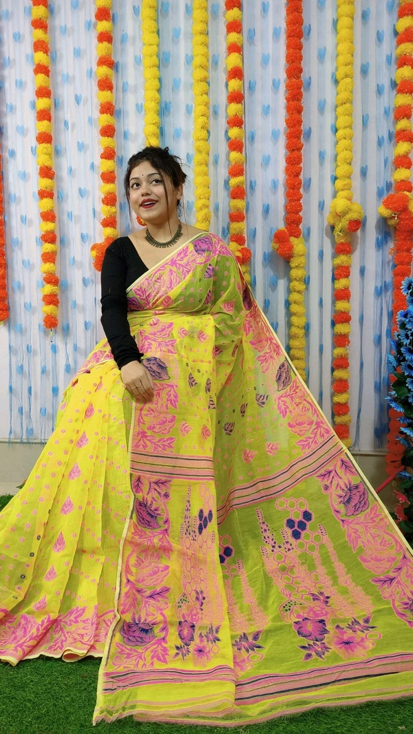 Handloom Soft Traditional Jamdani  - Yellow