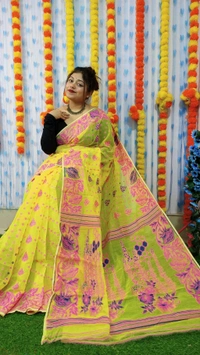 Handloom Soft Traditional Jamdani  - Yellow