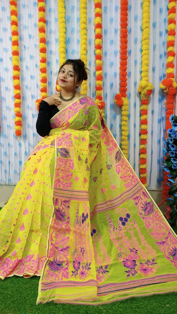 Handloom Soft Traditional Jamdani  - Yellow