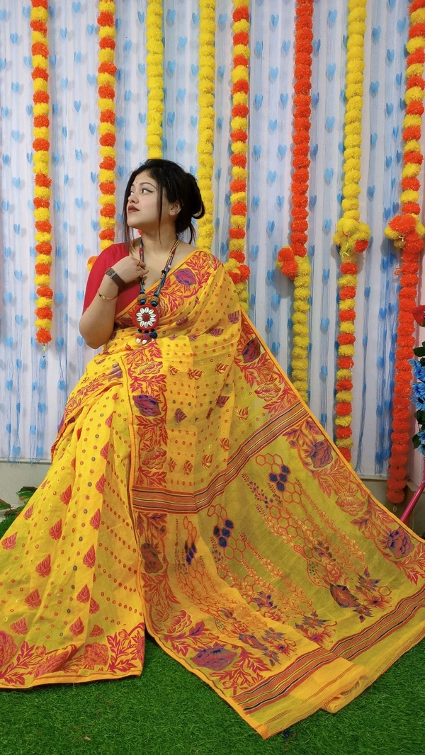 Handloom Soft Traditional Jamdani  - Yellow