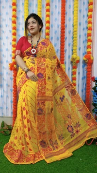 Handloom Soft Traditional Jamdani  - Yellow