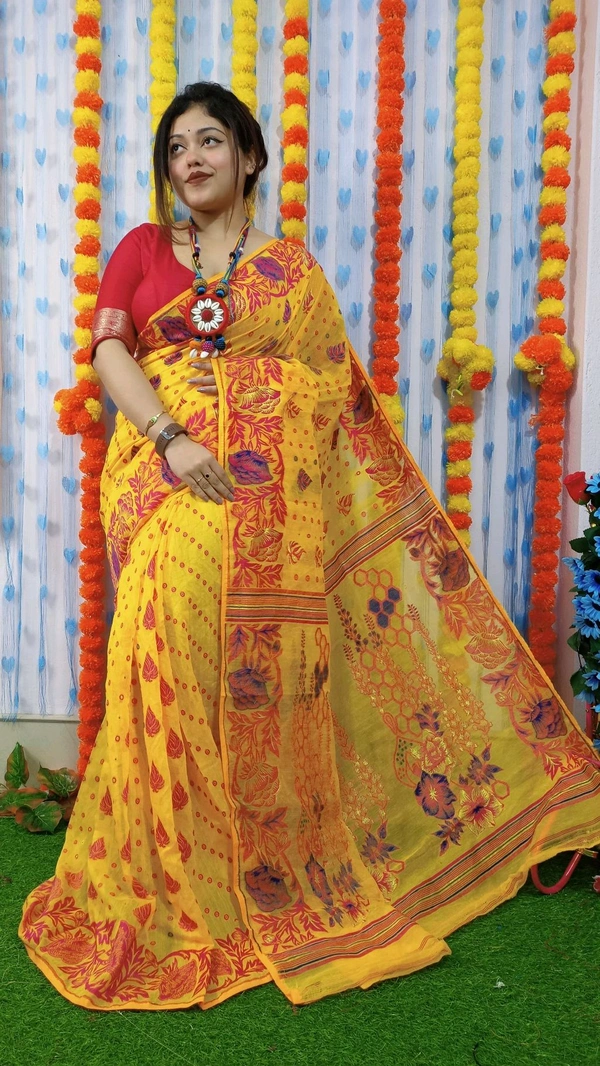 Handloom Soft Traditional Jamdani  - Yellow