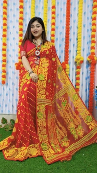 Handloom Soft Traditional Jamdani  - Red