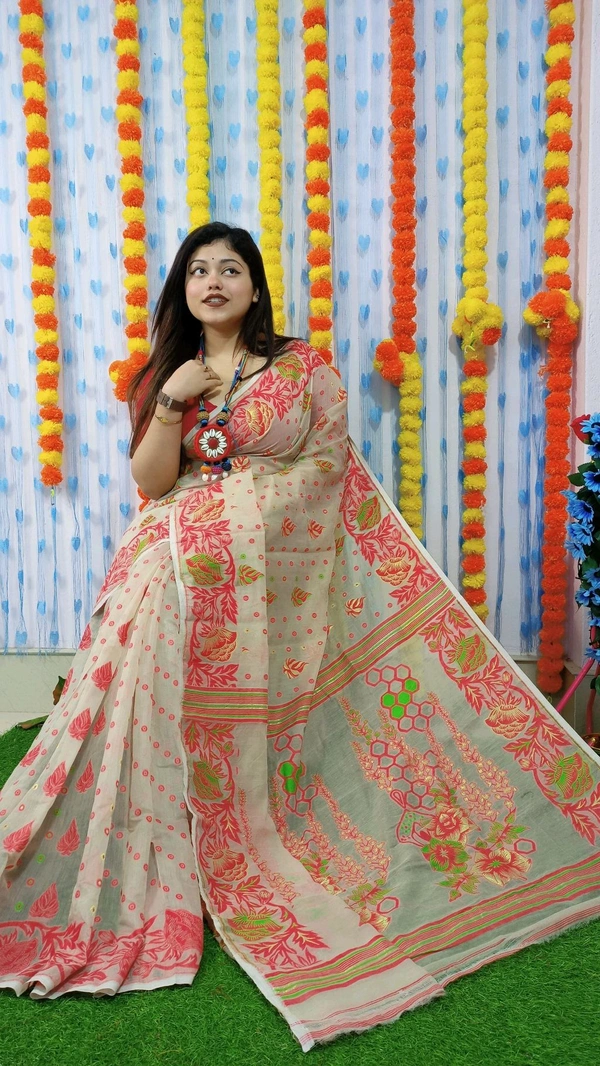 Handloom Soft Traditional Jamdani  - Cream