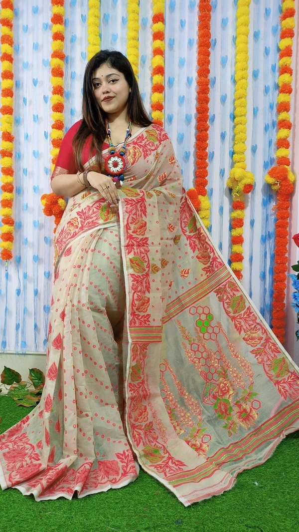 Handloom Soft Traditional Jamdani  - Cream