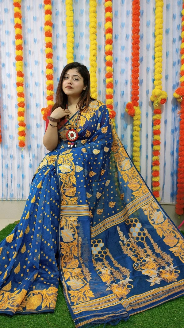 Handloom Soft Traditional Jamdani  - Blue