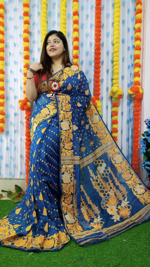 Handloom Soft Traditional Jamdani  - Blue