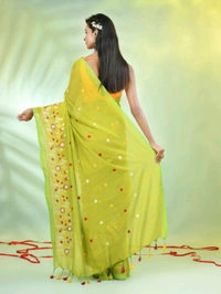 Handloom Floral Embroidered Saree - Olive