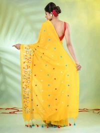 Handloom Floral Embroidered Saree - Yellow