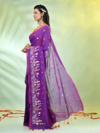 Handloom Floral Embroidered Saree - Purple