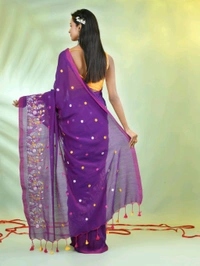 Handloom Floral Embroidered Saree - Purple