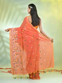 Handloom Floral Embroidered Saree - Orange