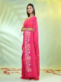 Handloom Floral Embroidered Saree - Maroon