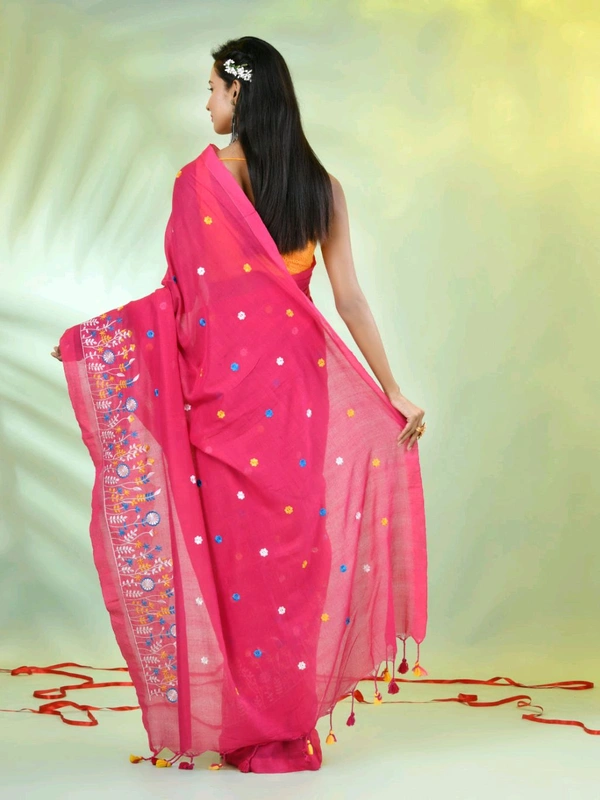 Handloom Floral Embroidered Saree - Maroon