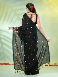 Handloom Floral Embroidered Saree - Black